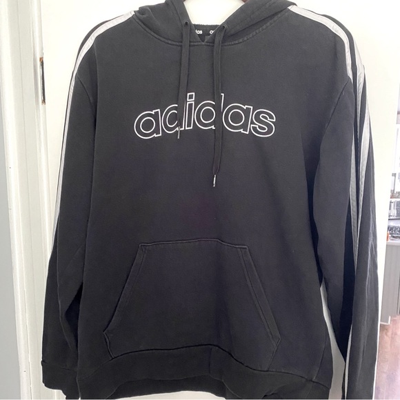 Adidas Hoodie Size Medium Mens Sweatshirt Black Logo 3 Stripes - Picture 1 of 10